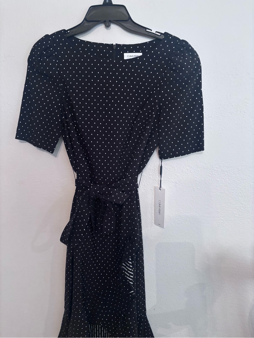 Calvin Klein Black Midi Dress with White Polka Dots